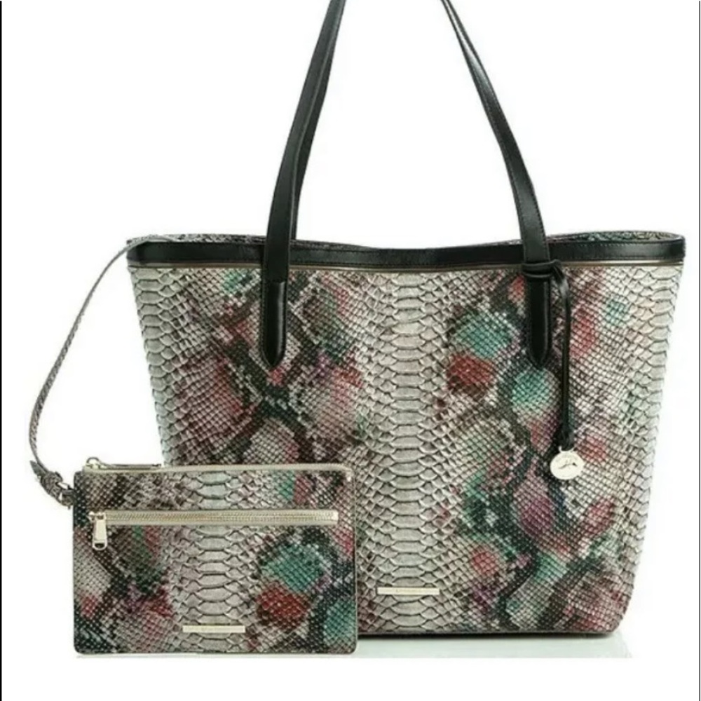 Brahmin Multicolor Snake Print Tote with Pouch